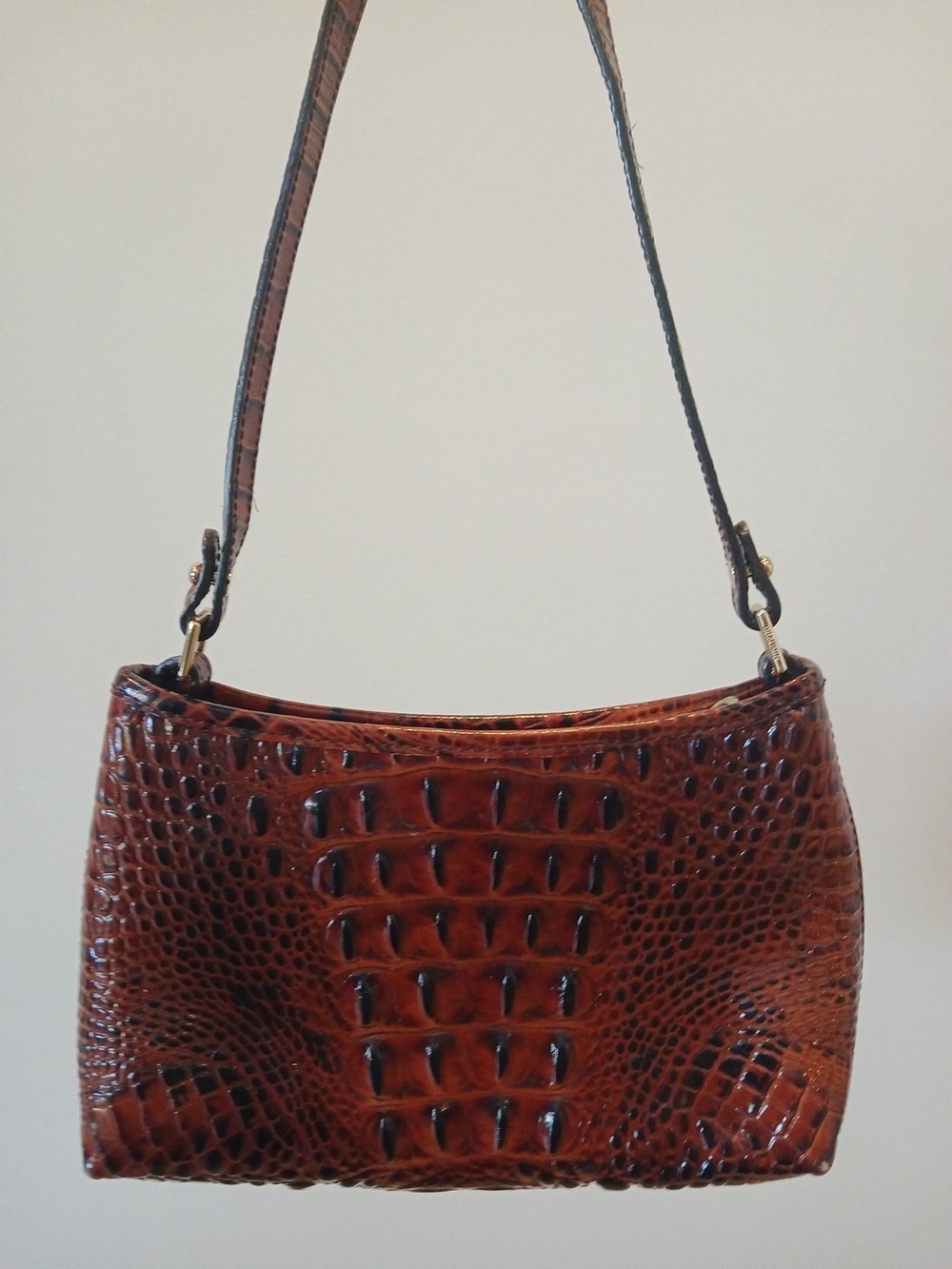 Brahmin Pecan Anytime Mini Melbourne Croc Alligator Embossed Leather Purse NICE